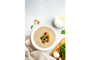 Mushroom soup puree on white kitchen, a Food & Drink Photo by Nadia-nb