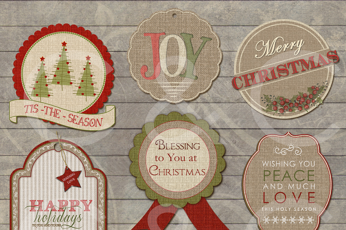 20 Burlap Holiday Tags- Word Art preview 2
