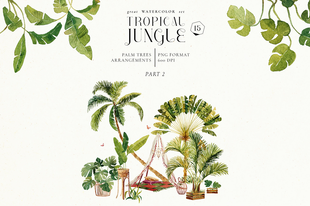 Tropical jungle - watercolor set, a Decorative Illustration by Pamyatka Shop (Photo 8 of 27)