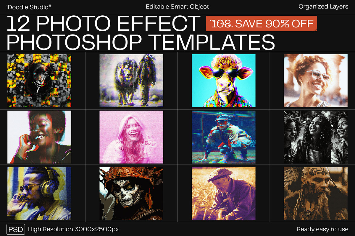 12 Photo Effect Templates, a Layer Style Add-On by iDoodle Studio (Photo 1 of 6)