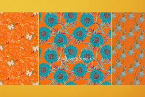 Orange Floral Seamless Vector Pack