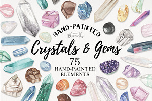 Crystals & Gems Watercolor 75 Set, an Illustration by Bloomella