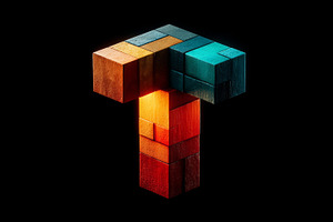 Colorful wooden block tower: vibrant cube composition set against a black backg, a Photo by AS photostudio