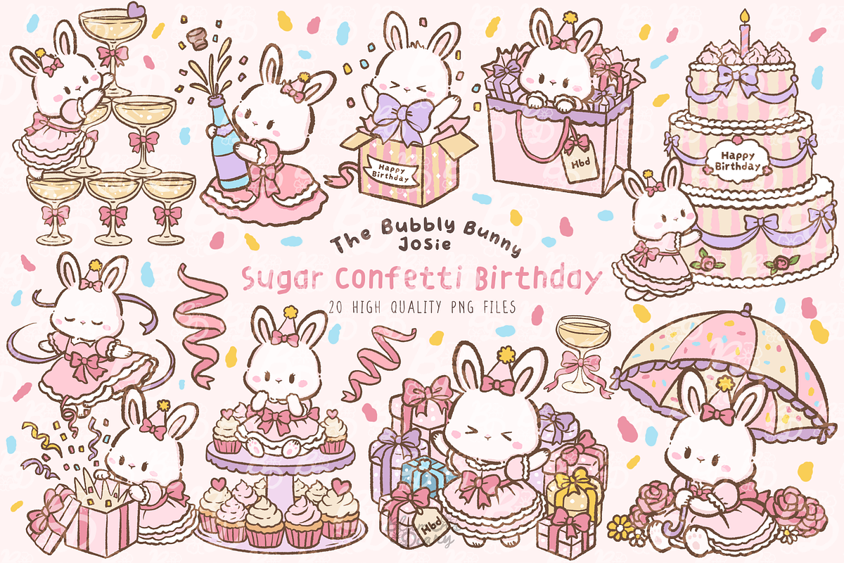 Confetti Bunny Birthday Clipart, an Animal Illustration by Blumensdiary (Photo 1 of 6)