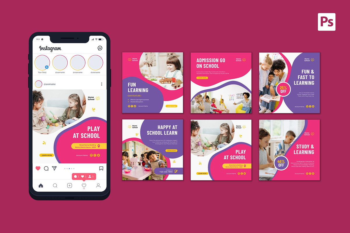 Kindergarten Instagram Post, a Social Media Template by CavenArt (Photo 3 of 5)