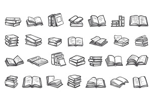 Set of books in outline style, an Education Illustration by LadadikArt