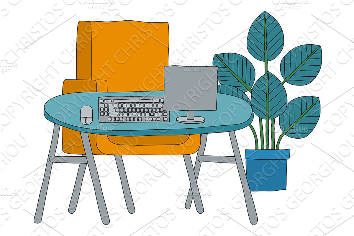 Office Business Scene Desk Computer, a Finance Illustration by Christos Georghiou