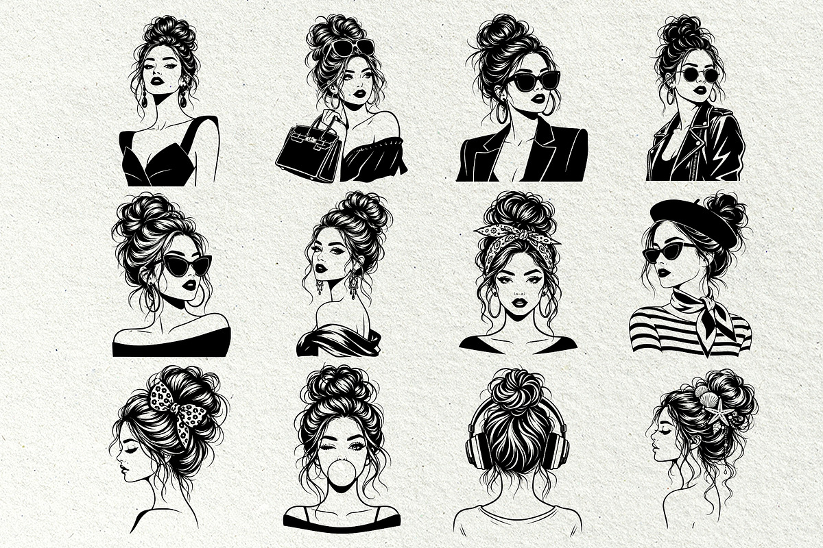 Messy Bun Girl Line Art Graphics, a Person Illustration by DENIDigitalArtSudio (Photo 2 of 6)