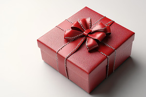 Bright red gift box adorned with a l, a Photo by Tanuart