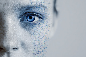 Unique blend of AI-generated and real human features shown in striking facial r, a Person Photo by AlyaAnd