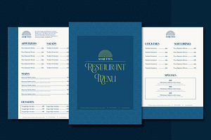 Blue Menu Set with Geometric Accents, a Print Template by wavebreak