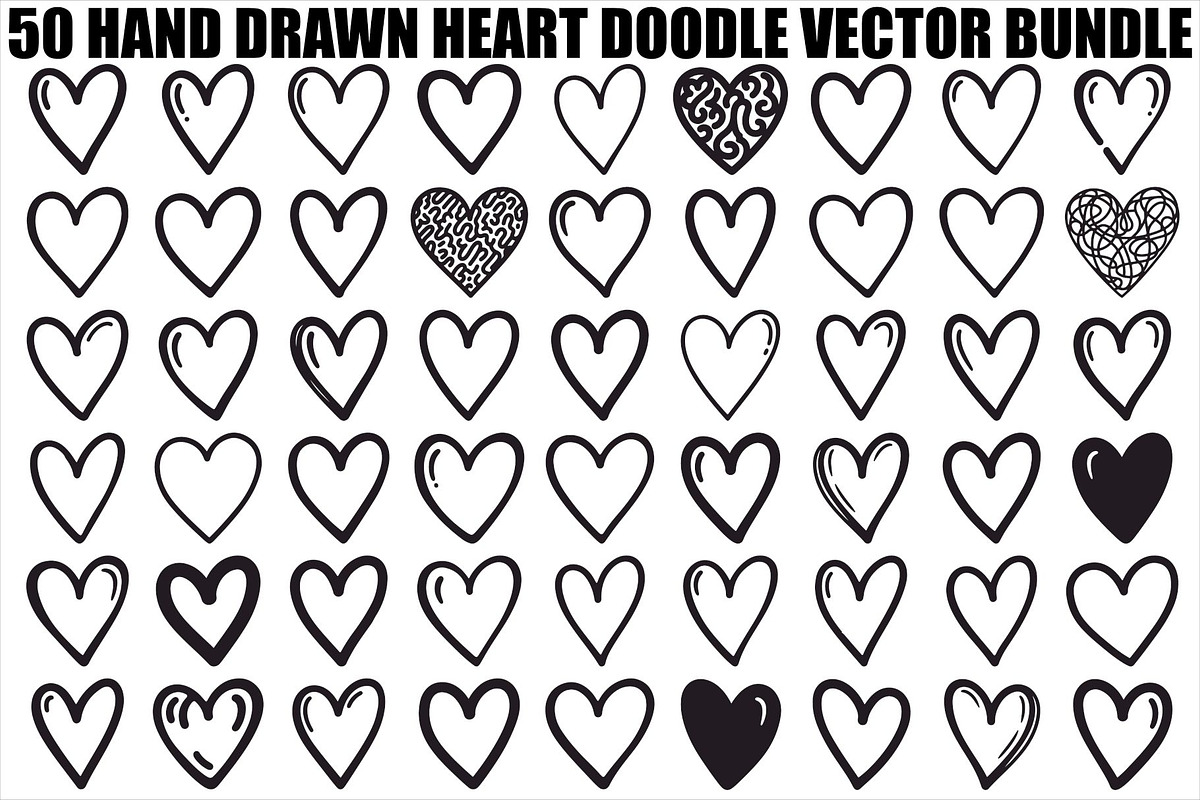 Hand Drawn Heart Doodle Vector Bundl, an Illustration by Creativeshirt (Photo 1 of 48)