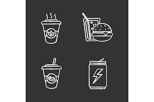 Drinks Chalk Icons Set