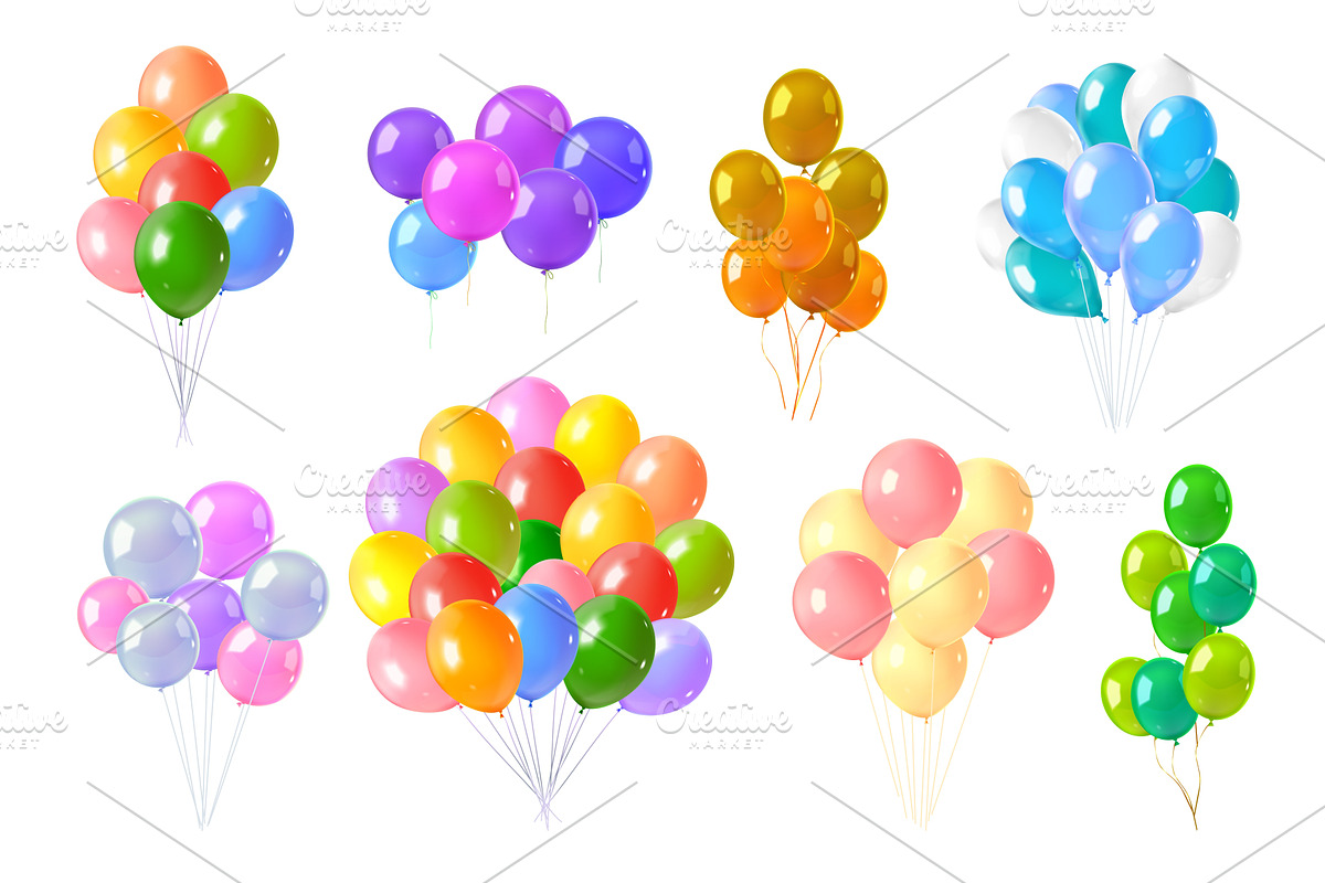 Realistic balloons bunch. Realistic, an Object Illustration by Stock-Smart-Start