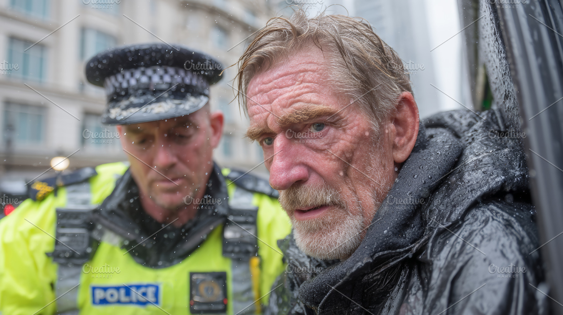 Police british officer assisting and interacting with a person in public, a Photo by AS photostudio