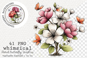 Whimsical Floral Butterfly Graphics, a Transportation Illustration by Digital Artistic99
