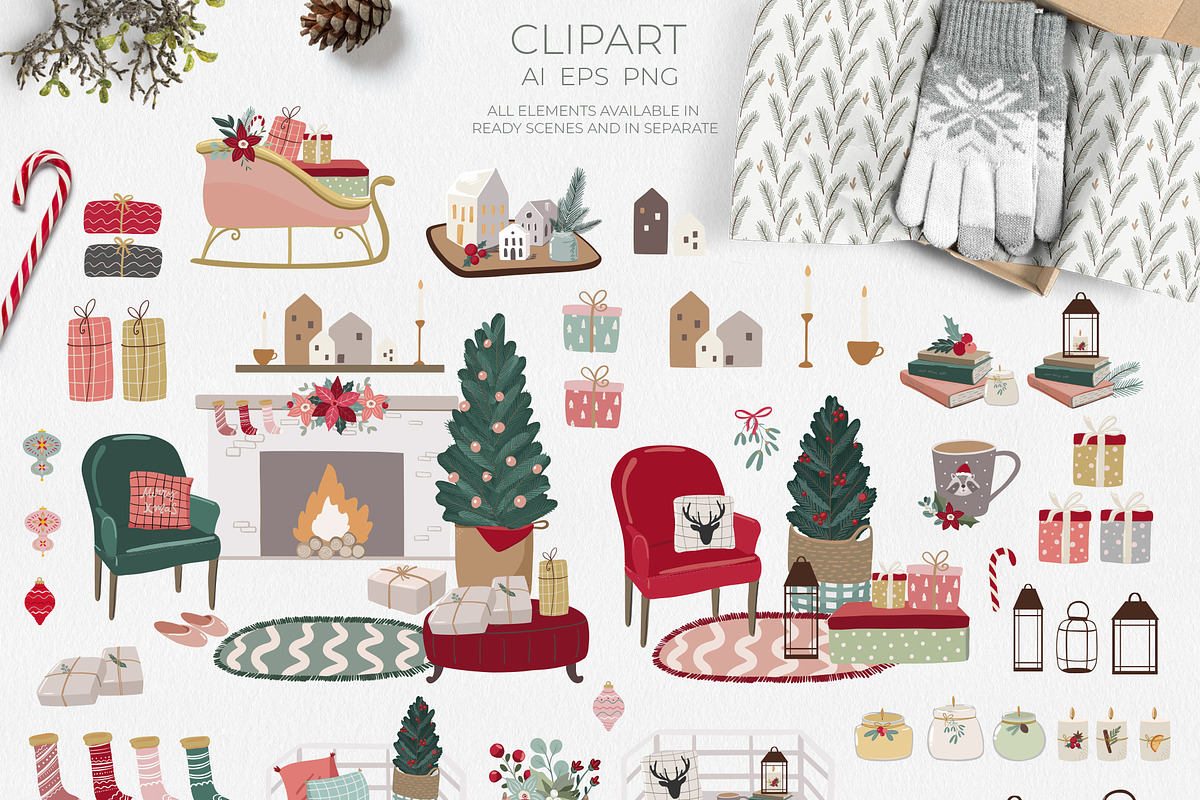 Cozy Christmas pattern & clipart, a Seasonal Illustration by Cozy pattern shop (Photo 4 of 13)