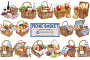 Summer Picnic Basket Clipart Bundle, an Illustration by Pixels.Craft (Thumbnail 1 of 10)