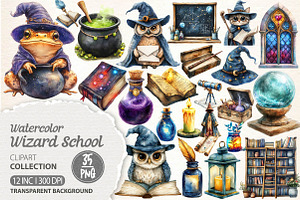Watercolor Wizard School Clipart, an Illustration by Dream Creation