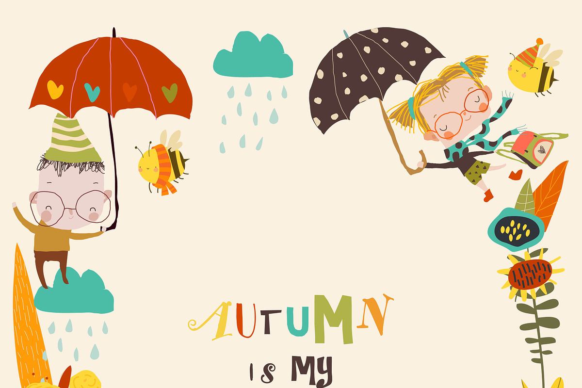 Autumn Floral Frame With Happy Kids, a Person Illustration by Maria Starus (Photo 1 of 3)
