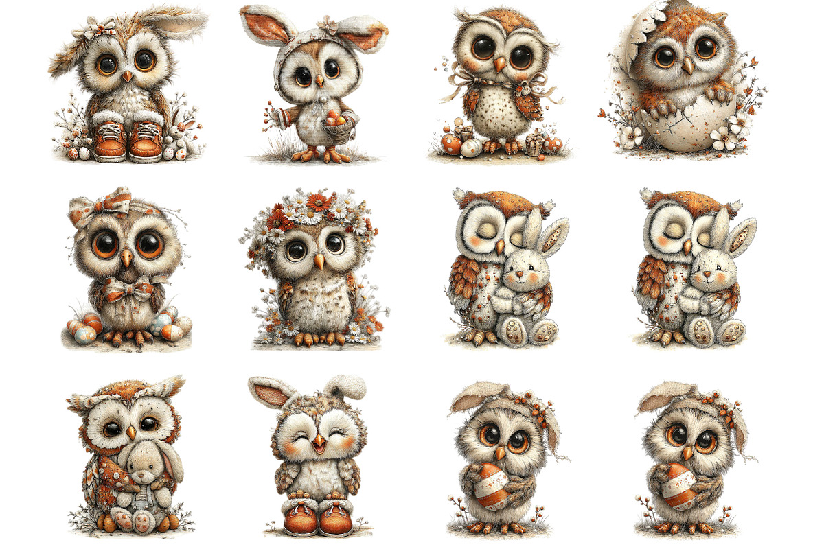 Whimsical Easter Owl Clipart, an Illustration by Designking (Photo 2 of 5)