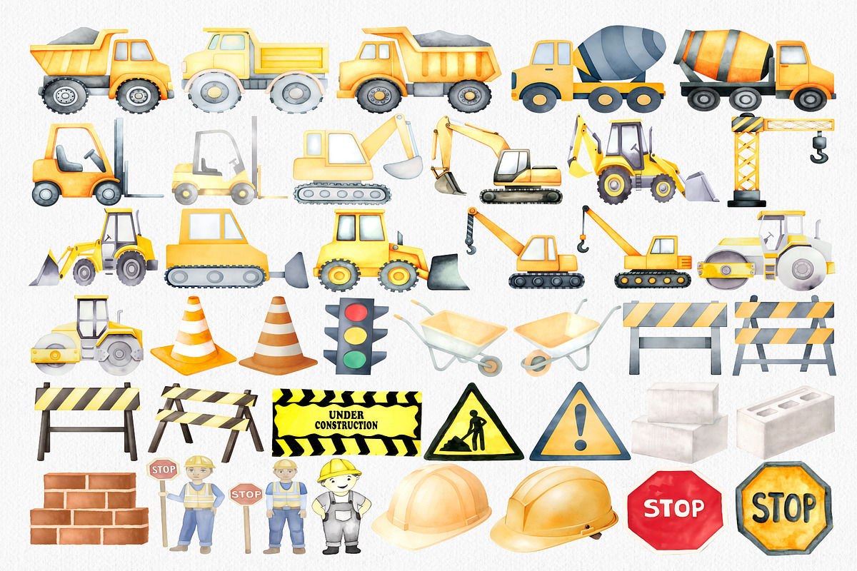 Watercolor Construction Clipart Set, an Illustration by CropUp Creative (Photo 2 of 6)