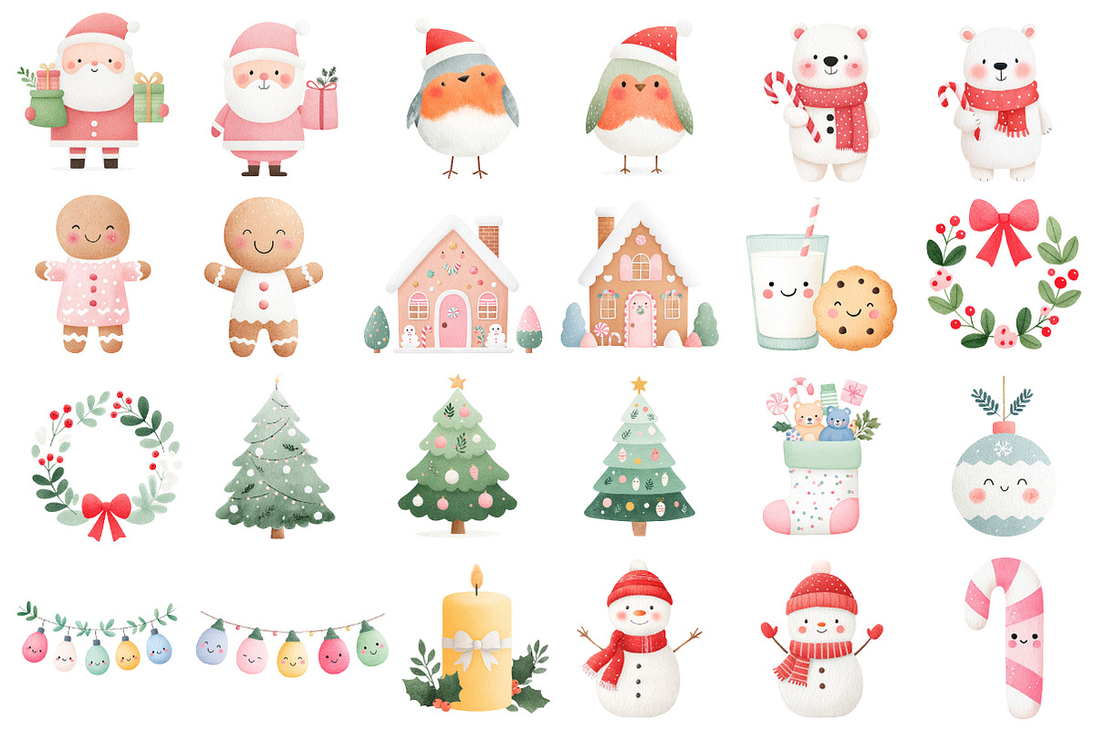 Watercolor Christmas Clipart PNG, an Illustration by Dream Creation (Photo 3 of 4)