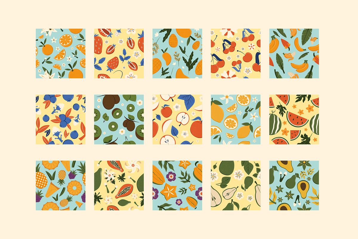 Fruits Pattern Illustration Set, an Object Graphic by graphicook