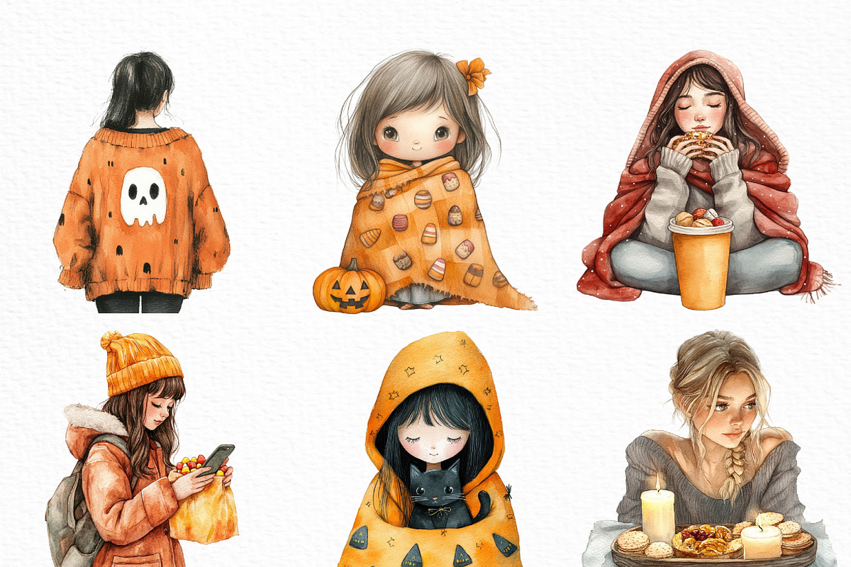 Halloween Movie Night Girl Clipart, an Illustration by Craft Nest (Photo 2 of 6)