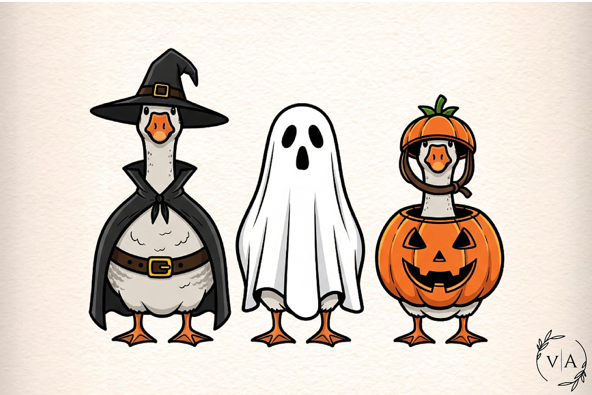 Ghost Goose Halloween Pumpkin Witch, an Illustration by Craft Nest (Photo 1 of 7)