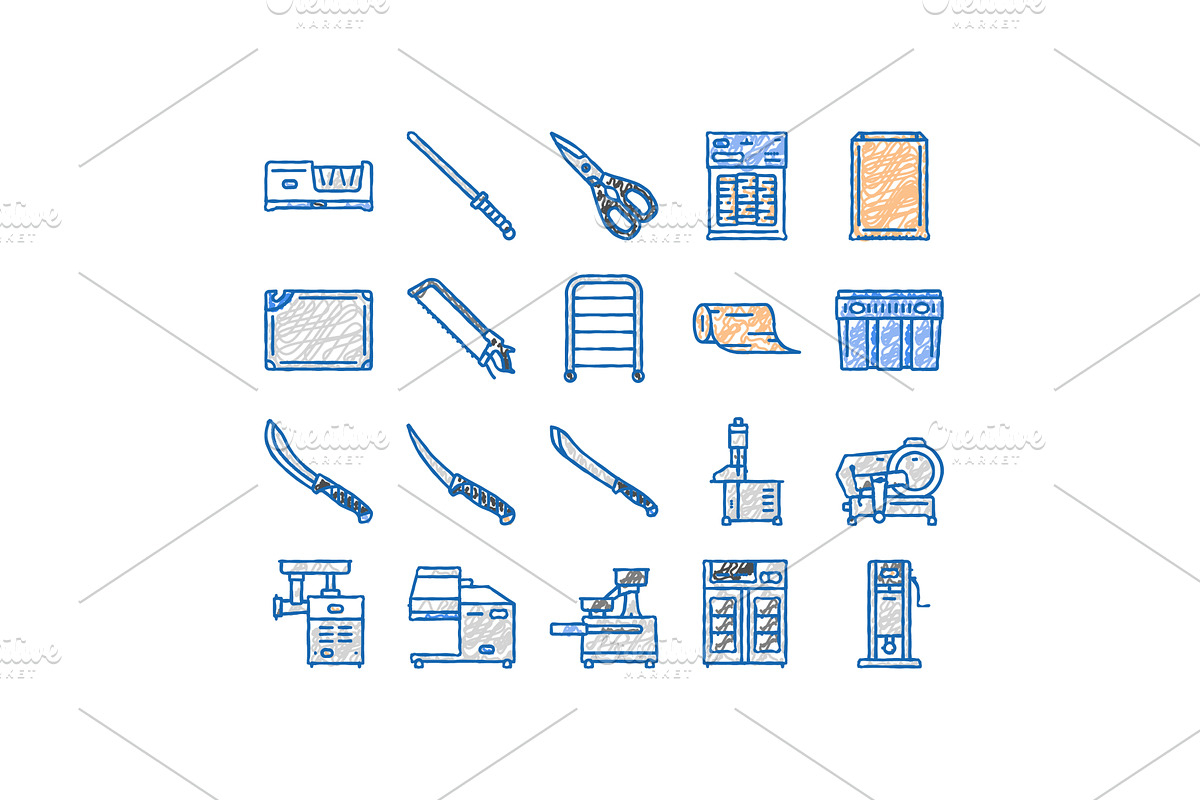 butcher food meat beef icons hand, an Object Illustration by pikepicture