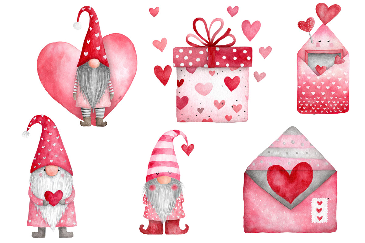 Watercolor Valentine Day Gnomes, an Illustration by Designworld (Photo 3 of 4)