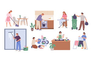 Men and women house chore. Married, a Person Illustration by YummyBuum
