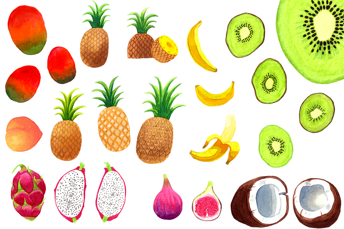 Watercolor Tropical Fruits, a Food Illustration by skrich (Photo 2 of 3)