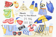 Watercolor Summer Beach Set, an Illustration by MiracleArtAndDesign (Thumbnail 1 of 4)
