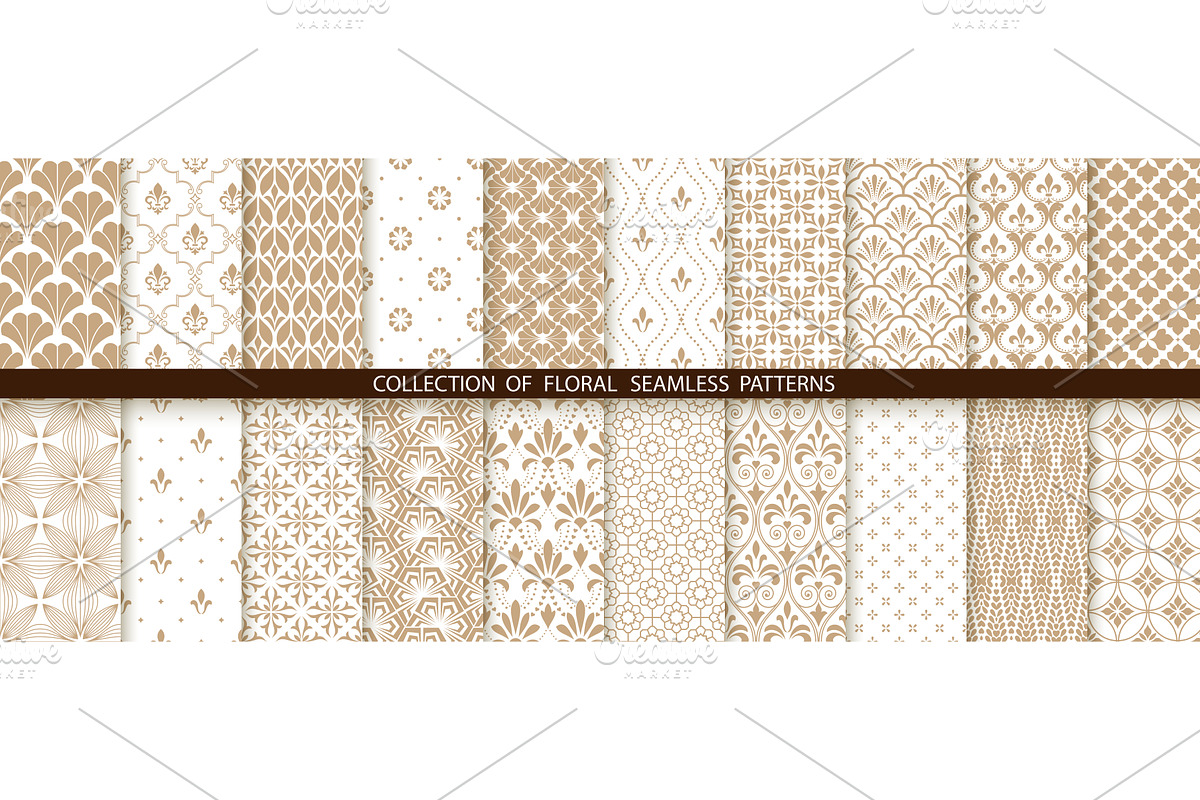 Geometric floral set of seamless, a Decorative Illustration by RODINA (Photo 1 of 3)
