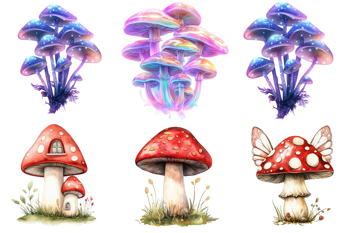 Magical Mushrooms Clipart, an Illustration by DreamArtGraphic (Photo 4 of 5)