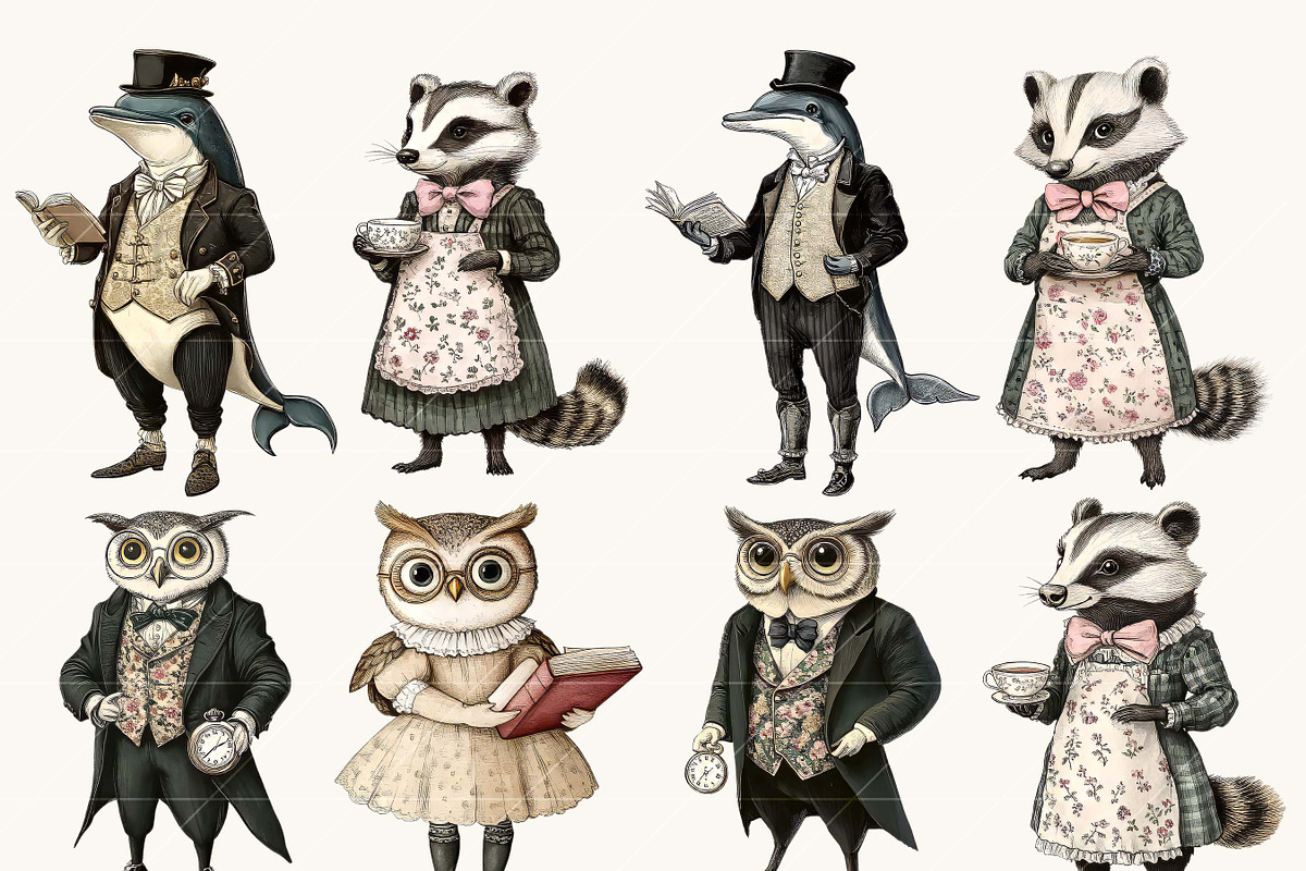 Victorian Whimsical Animal Clipart, an Animal Illustration by BusyDaydesign (Photo 4 of 9)