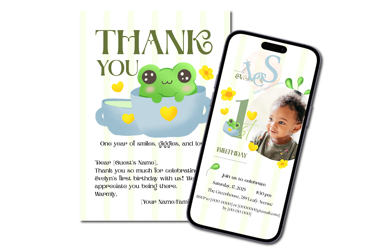 First Birthday Frog Invitation, an Invitation Template by Little Creative Scribbles (Photo 3 of 6)