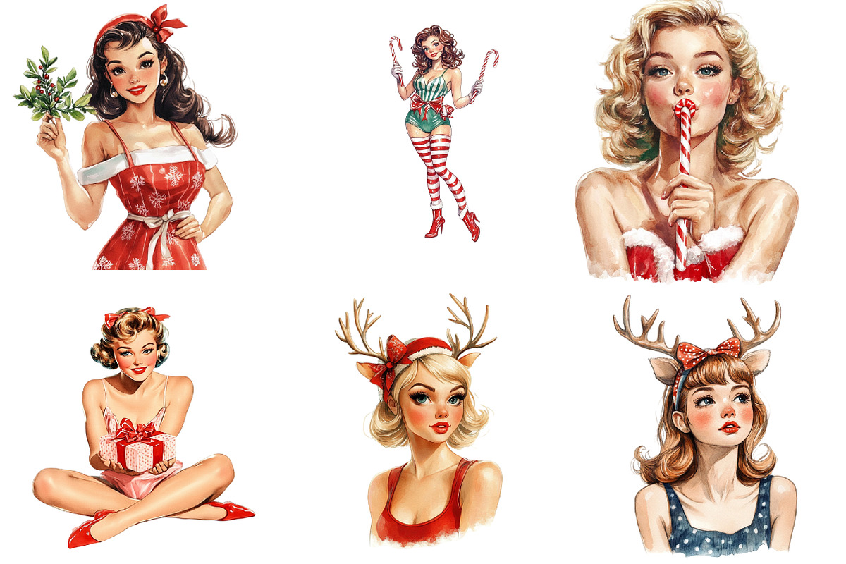 Pin Up Girls Christmas Clipart, an Illustration by DreamArtGraphic (Photo 4 of 5)