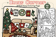 Xmas Corner Coloring Pages, a Seasonal Illustration by Coco Bloom (Thumbnail 1 of 5)