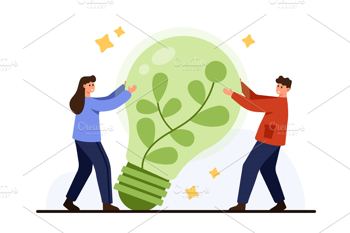 People Holding Green Energy Light, an Object Illustration by Flashvector