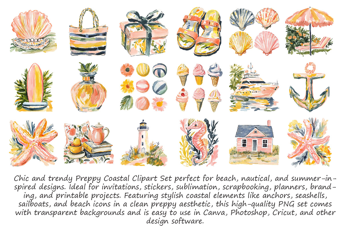 Preppy Coastal Clipart Set, an Illustration by Libby Wishes (Photo 3 of 4)