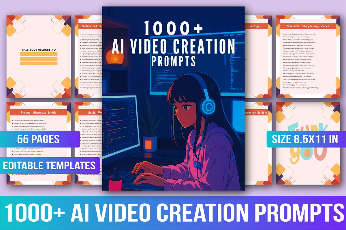 1000+ AI Video Creation Prompts, a Stationery Template by Designmela01 (Photo 1 of 5)