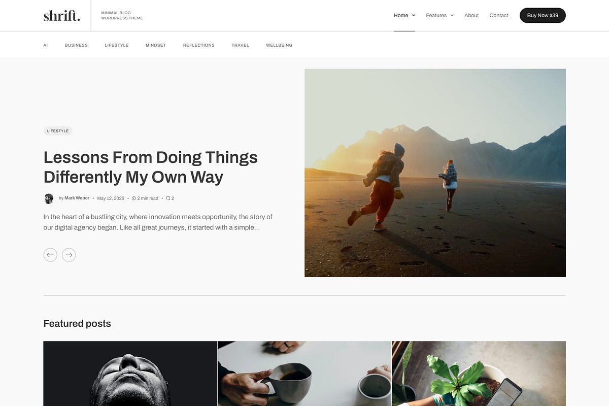 Shrift – Blog WordPress Theme, a WordPress Template by GT3 Themes (Photo 1 of 2)