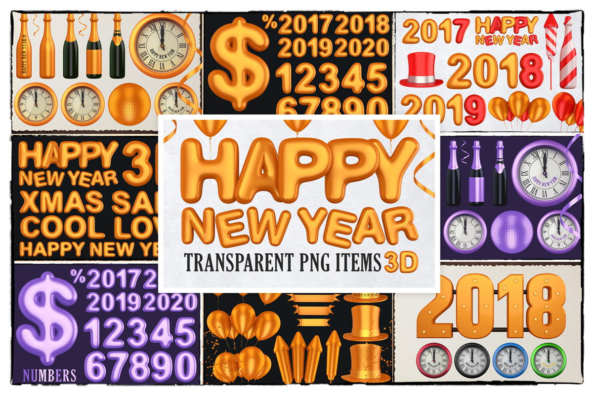 New Year 3D PNG Items Pack, an Object Graphic by pixaroma (Photo 7 of 22)