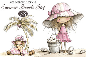 Whimsical Summer Beach Girl Clipart, an Illustration by designcity5