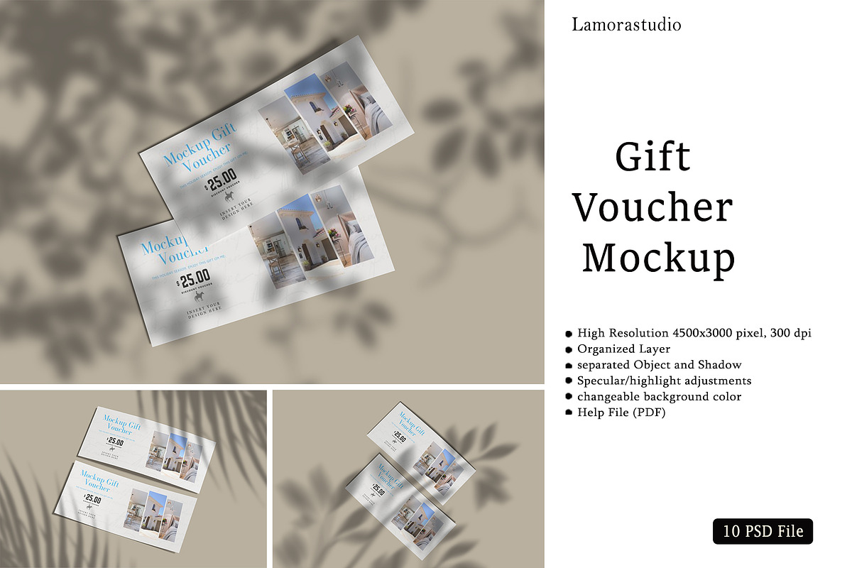 Gift Voucher Mockup, a Print Template by lamorastudio (Photo 1 of 12)