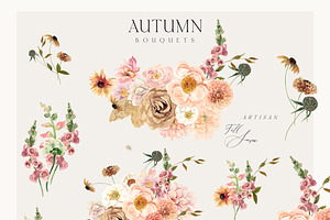 AUTUMN Watercolor Flowers & Animals