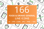 166 Food & Drinks General Line Icons, an Outline Icon by IconBunny
